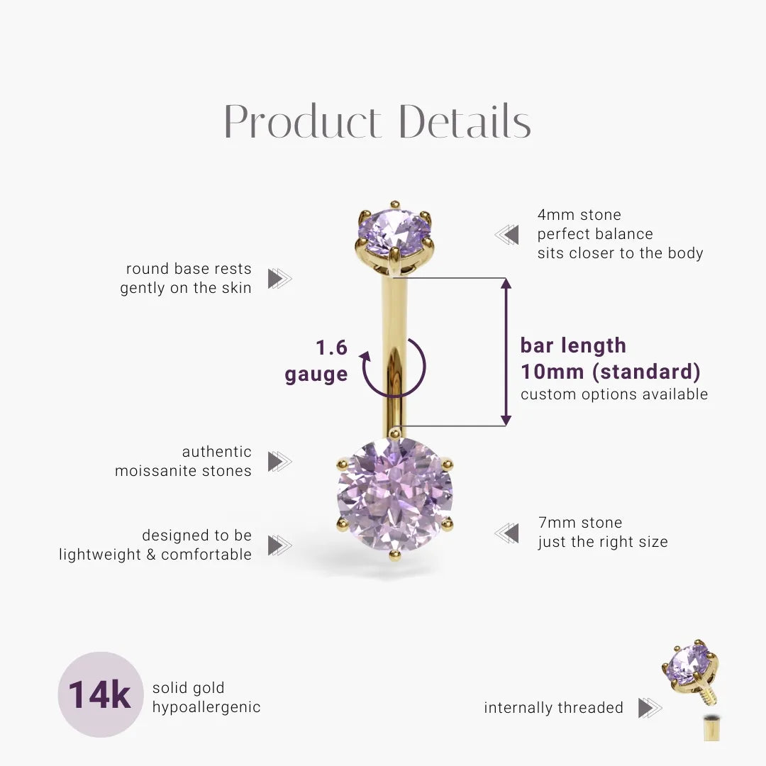 Purple Rain 1.5 ct. Moissanite Belly Ring