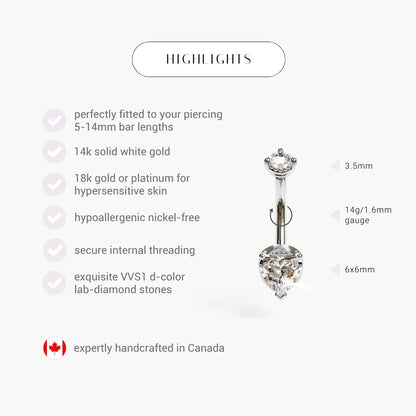 La Femme Heart 1.0 ct. Diamond Belly Ring White Gold