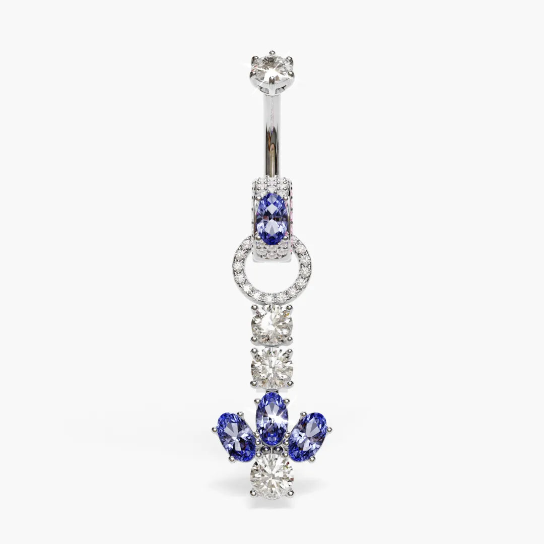 Angel Dome Sapphire Moissanite Belly Ring White Gold