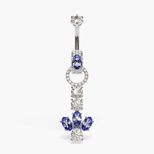 Angel Dome Sapphire Moissanite Belly Ring White Gold