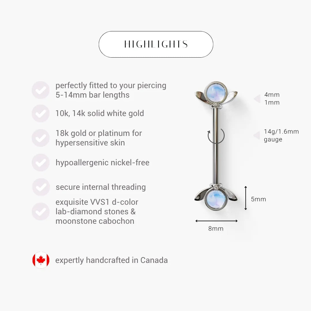 Moon Bloom Nipple Barbell White Gold