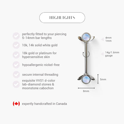 Moon Bloom Nipple Barbell White Gold
