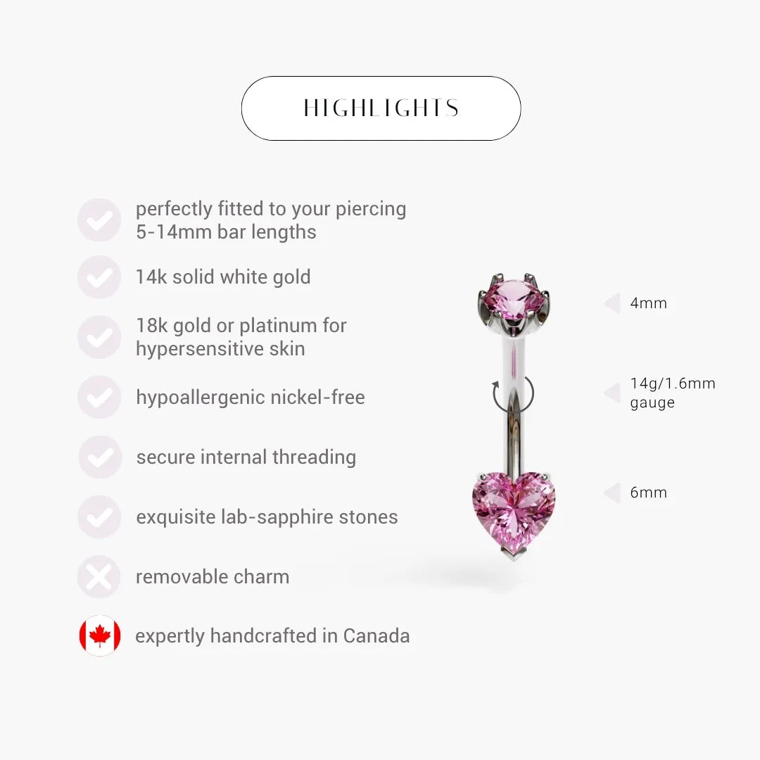 Pink Lady 1.0 ct. Heart Sapphire Belly Ring White Gold