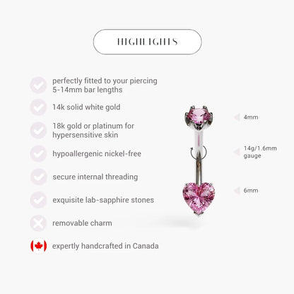 Pink Lady 1.0 ct. Heart Sapphire Belly Ring White Gold