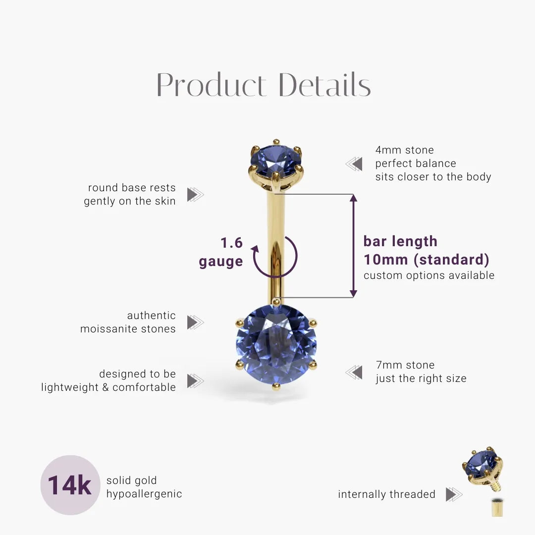 Sapphire Martini 1.5 ct. Moissanite Belly Ring