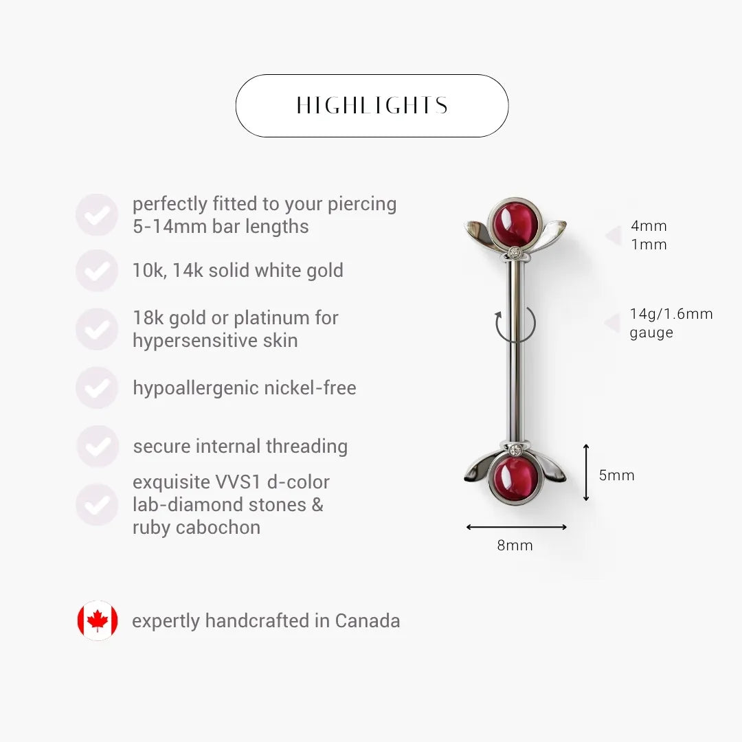 Rouge Bloom Nipple Barbell White Gold
