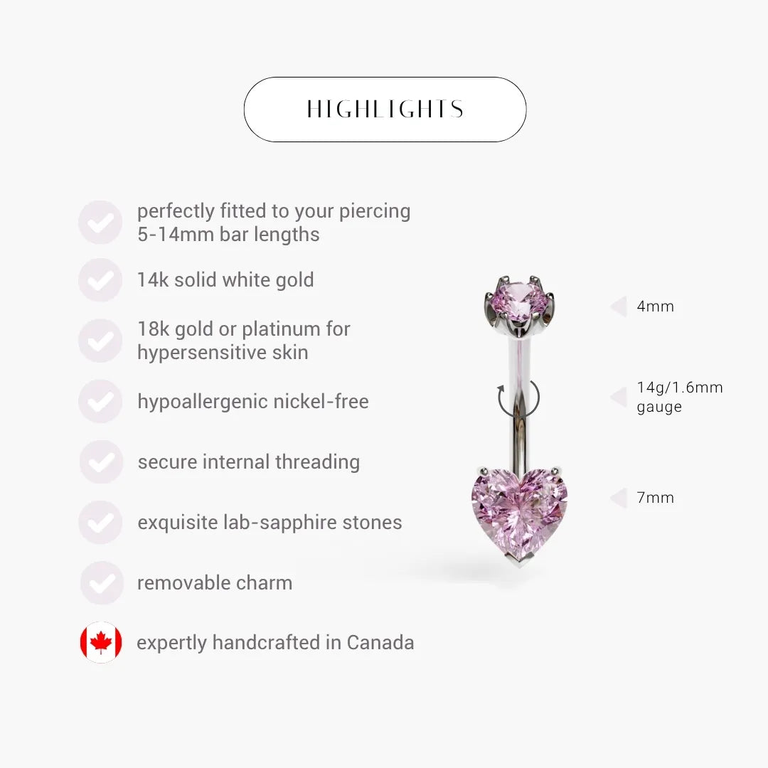 Cosmopolitan 1.5 ct. Heart Sapphire Belly Ring White Gold