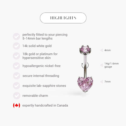 Cosmopolitan 1.5 ct. Heart Sapphire Belly Ring White Gold