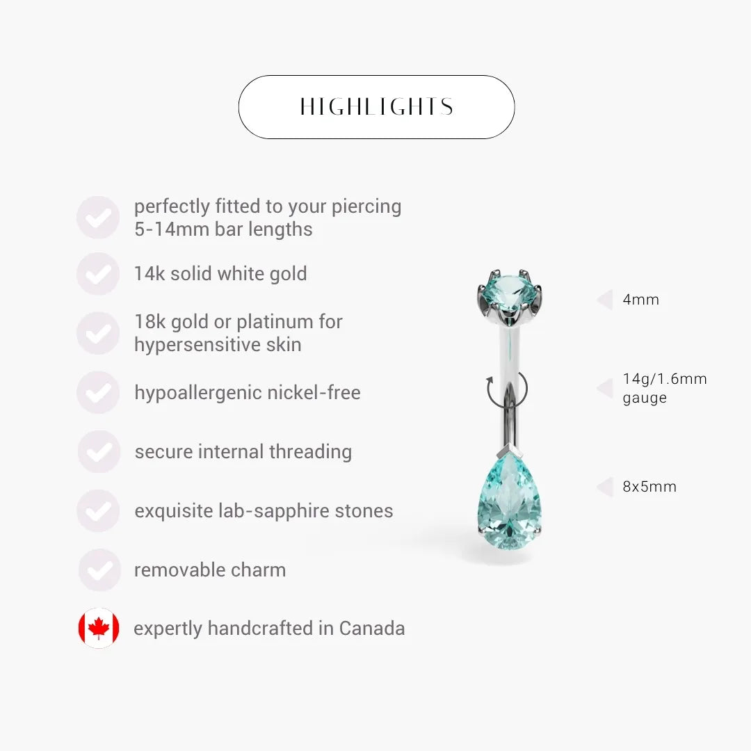 Hypnotic Blue 1.0 ct. Tear Sapphire Belly Ring White Gold