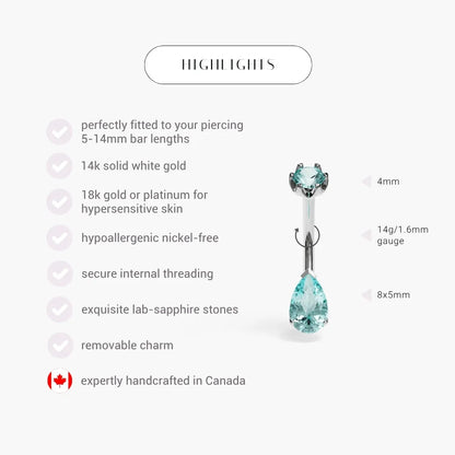 Hypnotic Blue 1.0 ct. Tear Sapphire Belly Ring White Gold