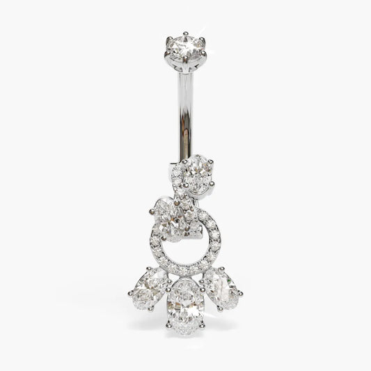 Toi et Moi Dome Moissanite Belly Ring White Gold