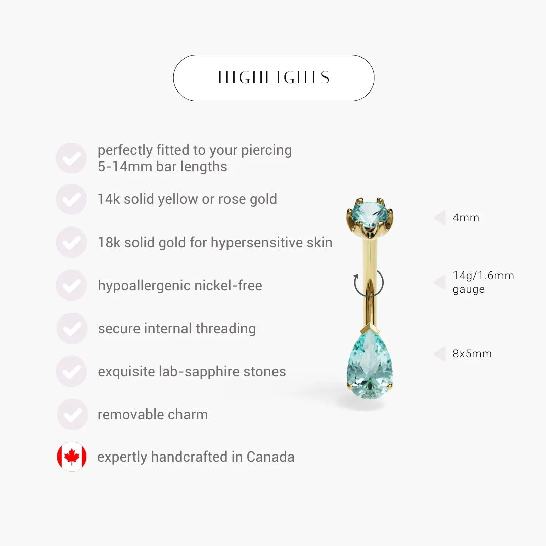 Hypnotic Blue 1.0 ct. Tear Sapphire Belly Ring