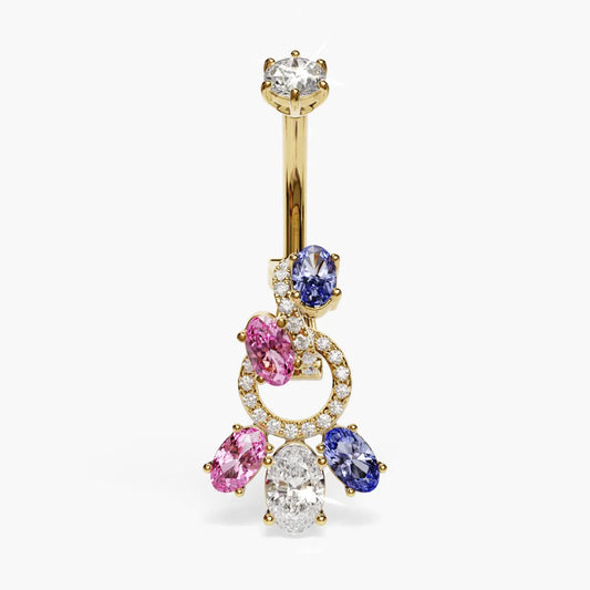 Toi et Moi Pink Blue Dome Moissanite Belly Ring