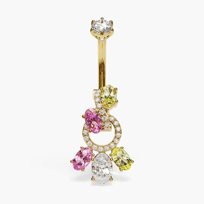 Toi et Moi Pink Yellow Dome Moissanite Belly Ring