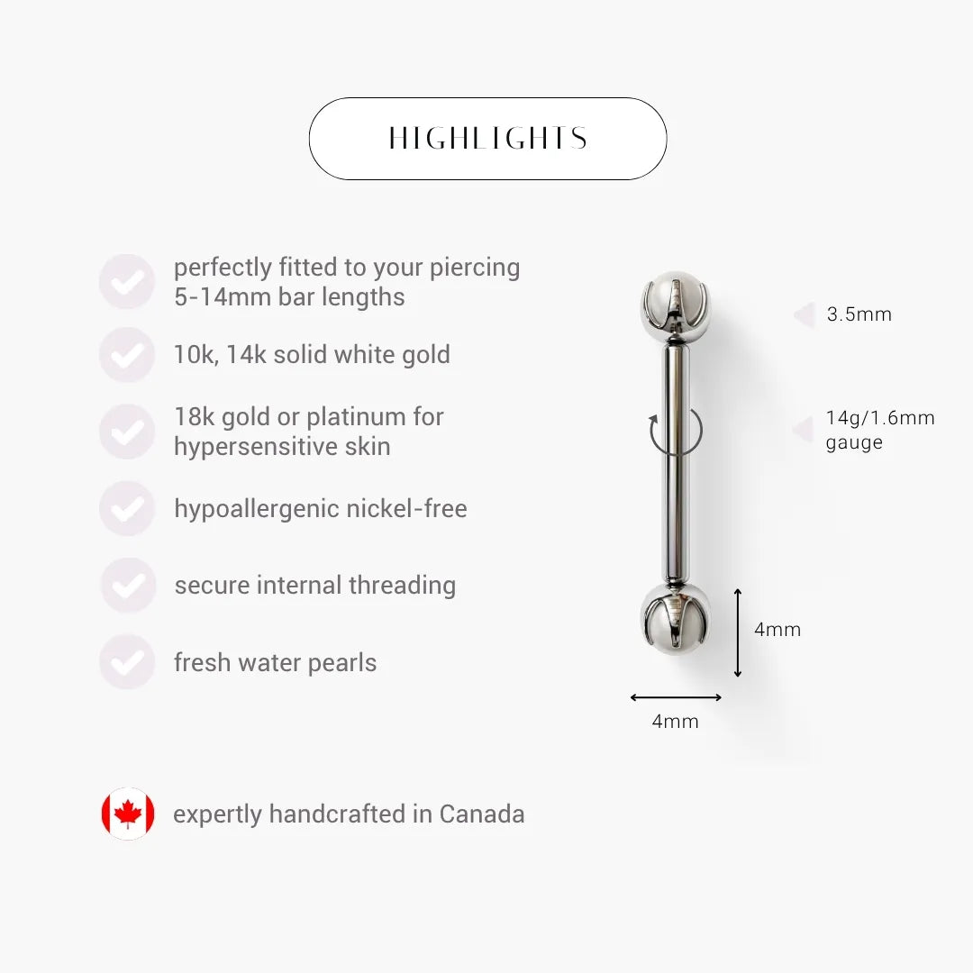 Pearl Nipple Barbell White Gold