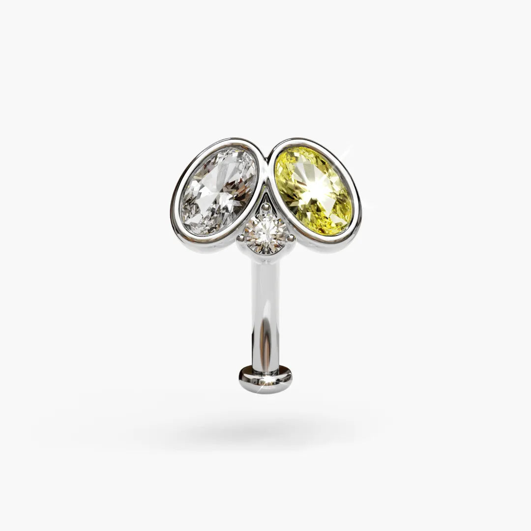 Toi et Moi Lemon Drop Moissanite Belly Ring White Gold