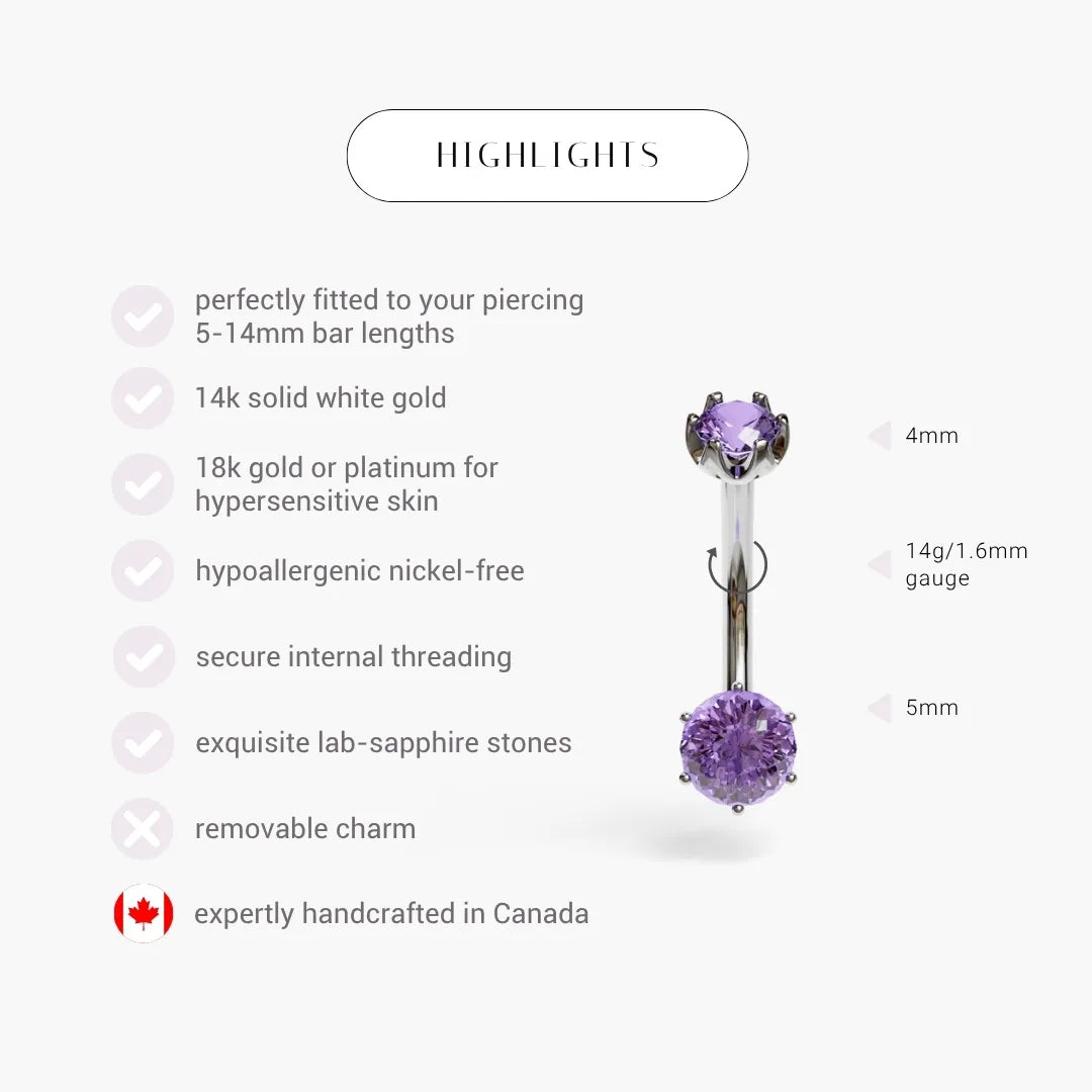 Purple Rain 0.8 ct. Sapphire Belly Ring White Gold