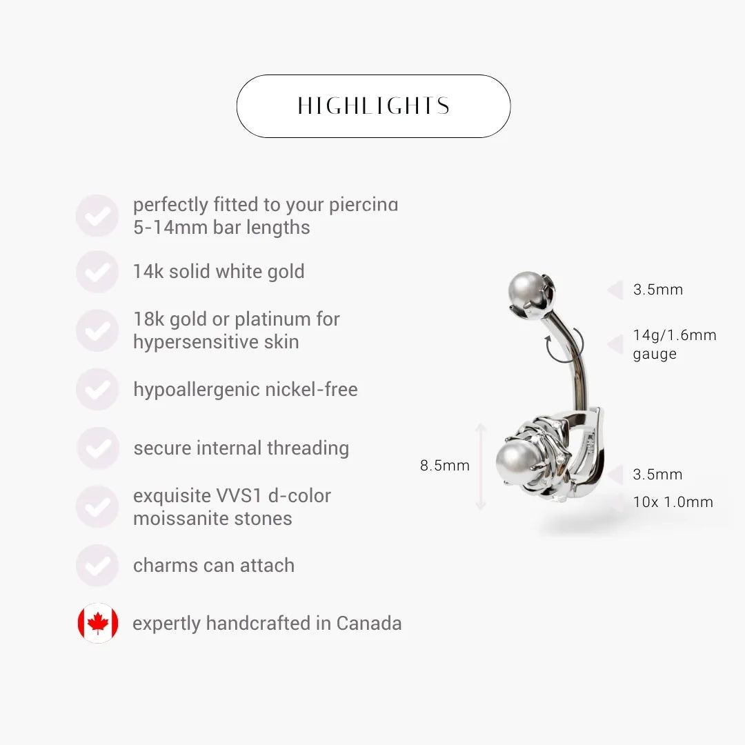 Eternal Rose Dome Belly Ring White Gold