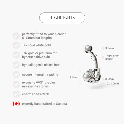 Eternal Rose Dome Belly Ring White Gold