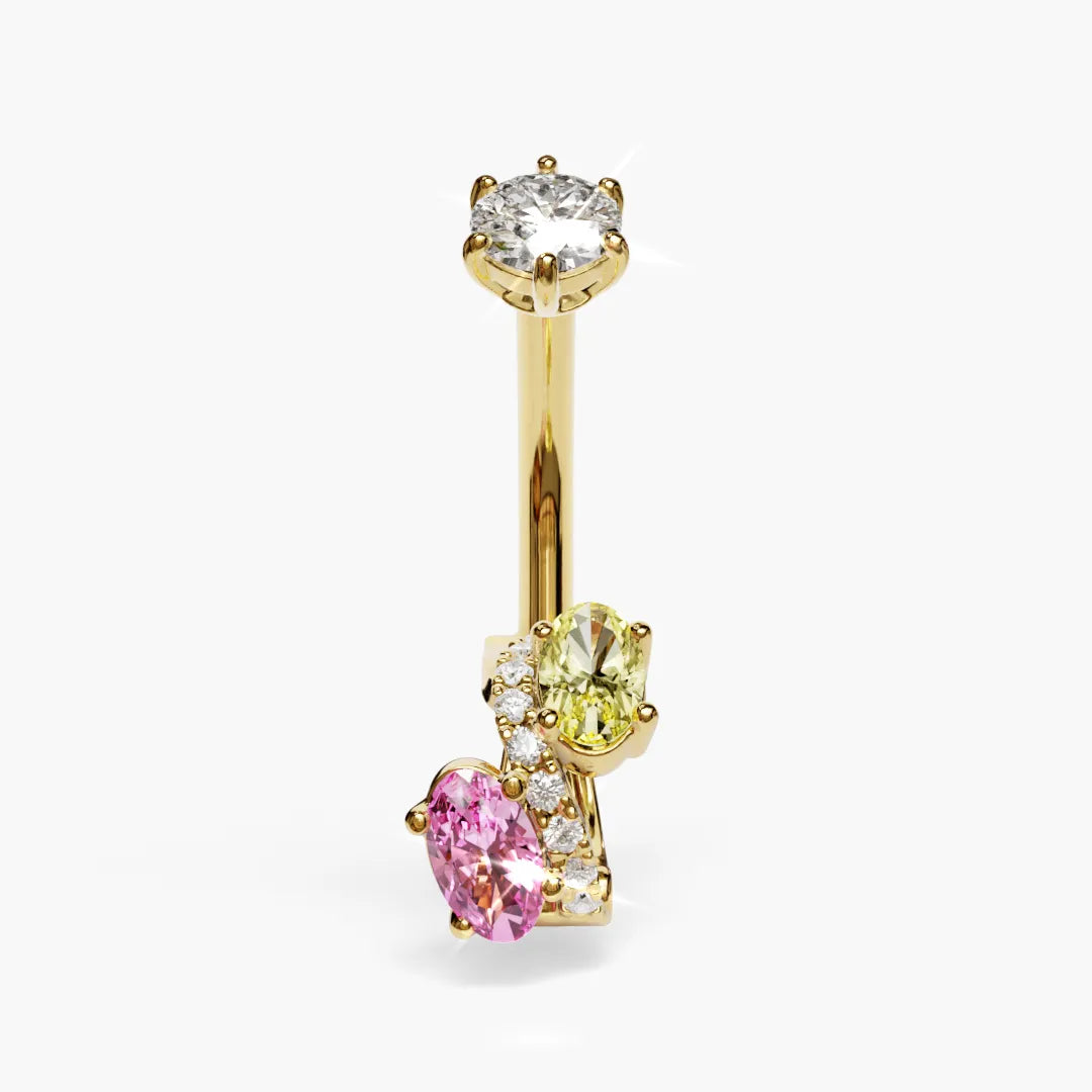 Toi et Moi Pink Yellow Dome Moissanite Belly Ring