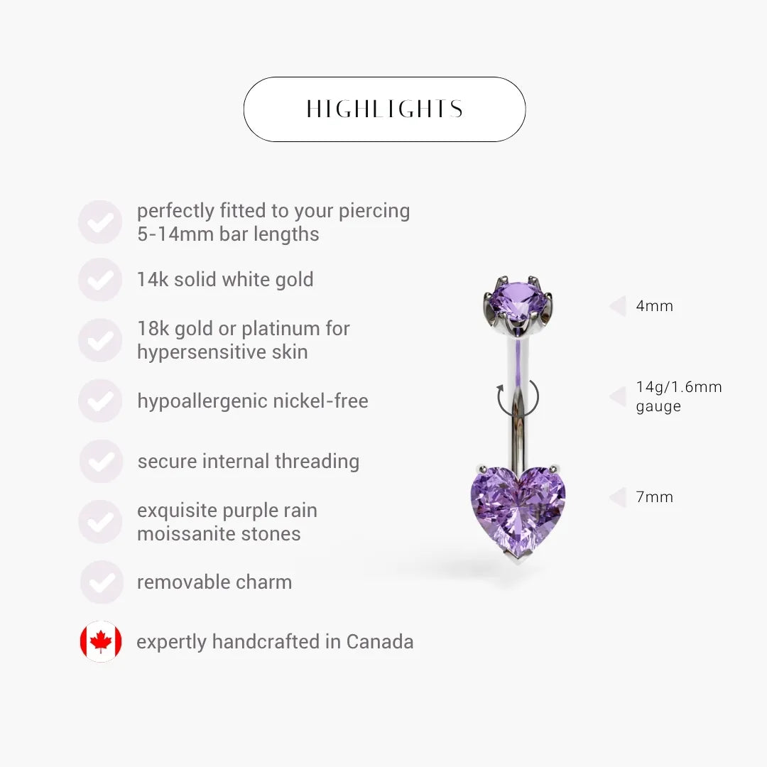 Purple Rain 1.5 ct. Heart Sapphire Belly Ring White Gold