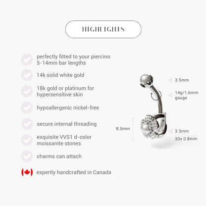 Wildflower Dome Pearl Belly Ring White Gold