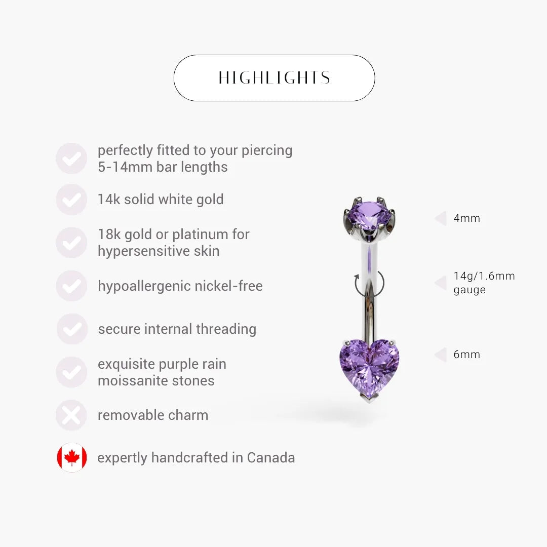 Purple Rain 1.0 ct. Heart Sapphire Belly Ring White Gold