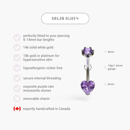 Purple Rain 1.0 ct. Heart Sapphire Belly Ring White Gold