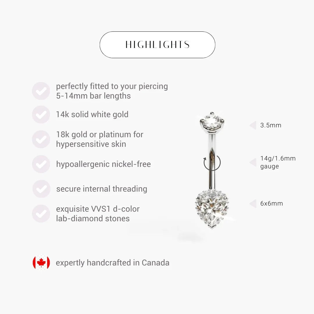 La Femme Heart Pavé 1.0 ct. Diamond Belly Ring White Gold