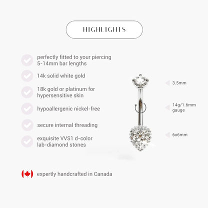 La Femme Heart Pavé 1.0 ct. Diamond Belly Ring White Gold