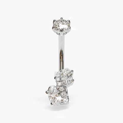 Toi et Moi Dome Moissanite Belly Ring White Gold