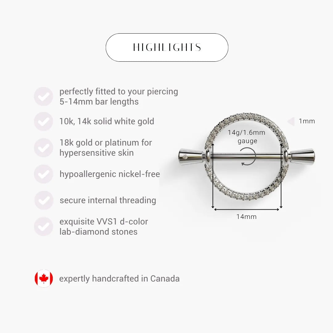 La Lune Pavé Nipple Barbell White Gold