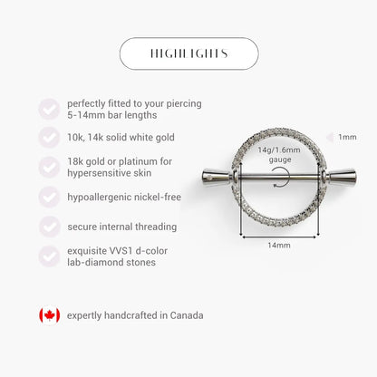 La Lune Pavé Nipple Barbell White Gold