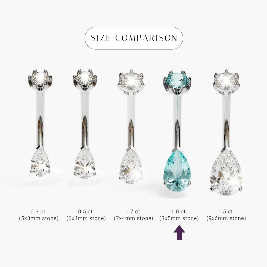 Hypnotic Blue 1.0 ct. Tear Sapphire Belly Ring White Gold