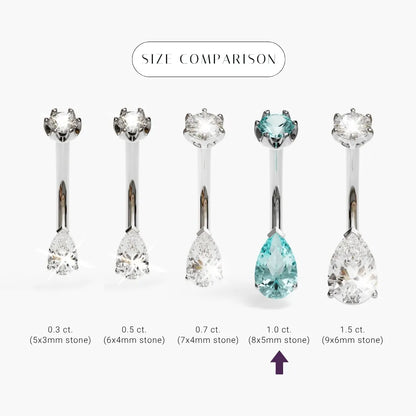 Hypnotic Blue 1.0 ct. Tear Sapphire Belly Ring White Gold