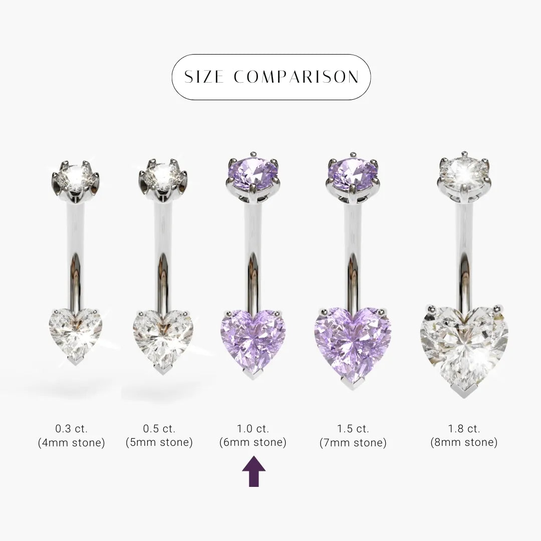 Purple Rain 1.0 ct. Heart Moissanite Belly Ring White Gold