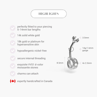 Dome Moissanite Belly Ring White Gold