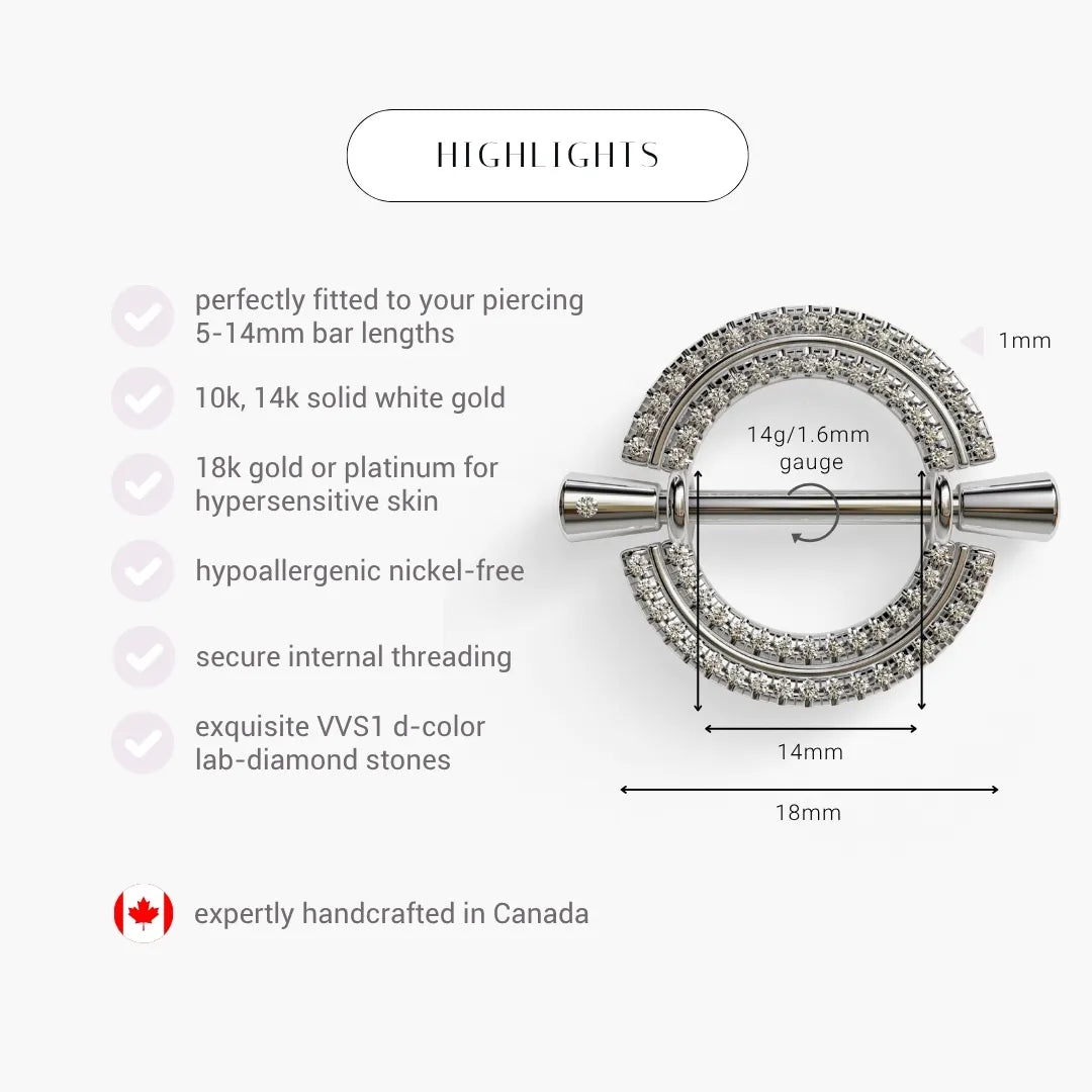 La Lune Double Pavé Nipple Barbell White Gold