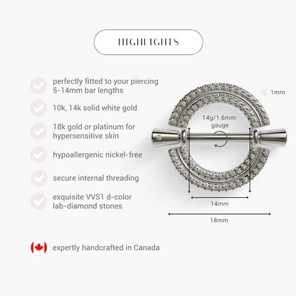 La Lune Double Pavé Nipple Barbell White Gold