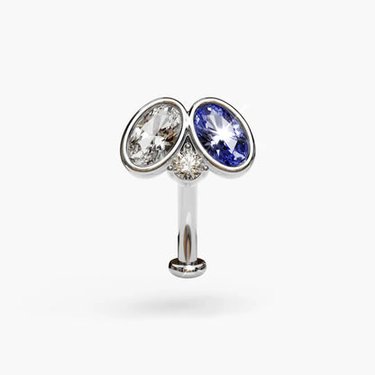 Toi et Moi Sapphire Moissanite Belly Ring White Gold