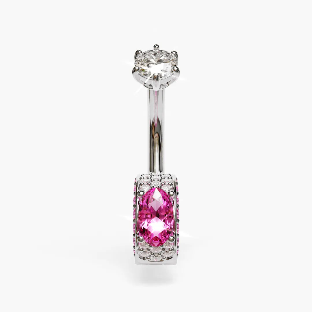 Angel Dome Pink Moissanite Belly Ring White Gold