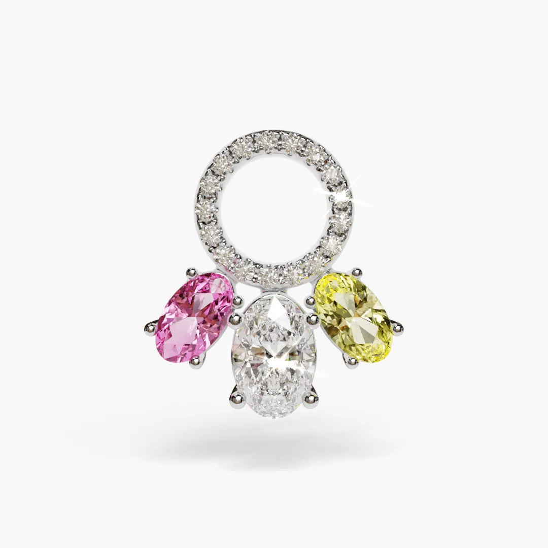 Toi et Moi Pink Yellow Dome Moissanite Belly Ring White Gold