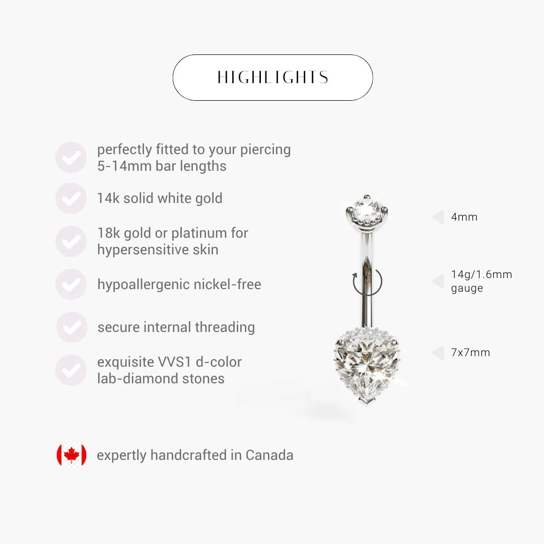 La Femme Heart Pavé 1.5 ct. Diamond Belly Ring White Gold