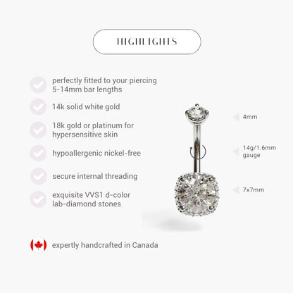La Femme Orb Pavé 1.5 ct. Diamond Belly Ring White Gold
