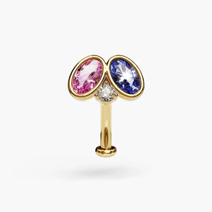 Toi et Moi Pink & Sapphire Moissanite Belly Ring