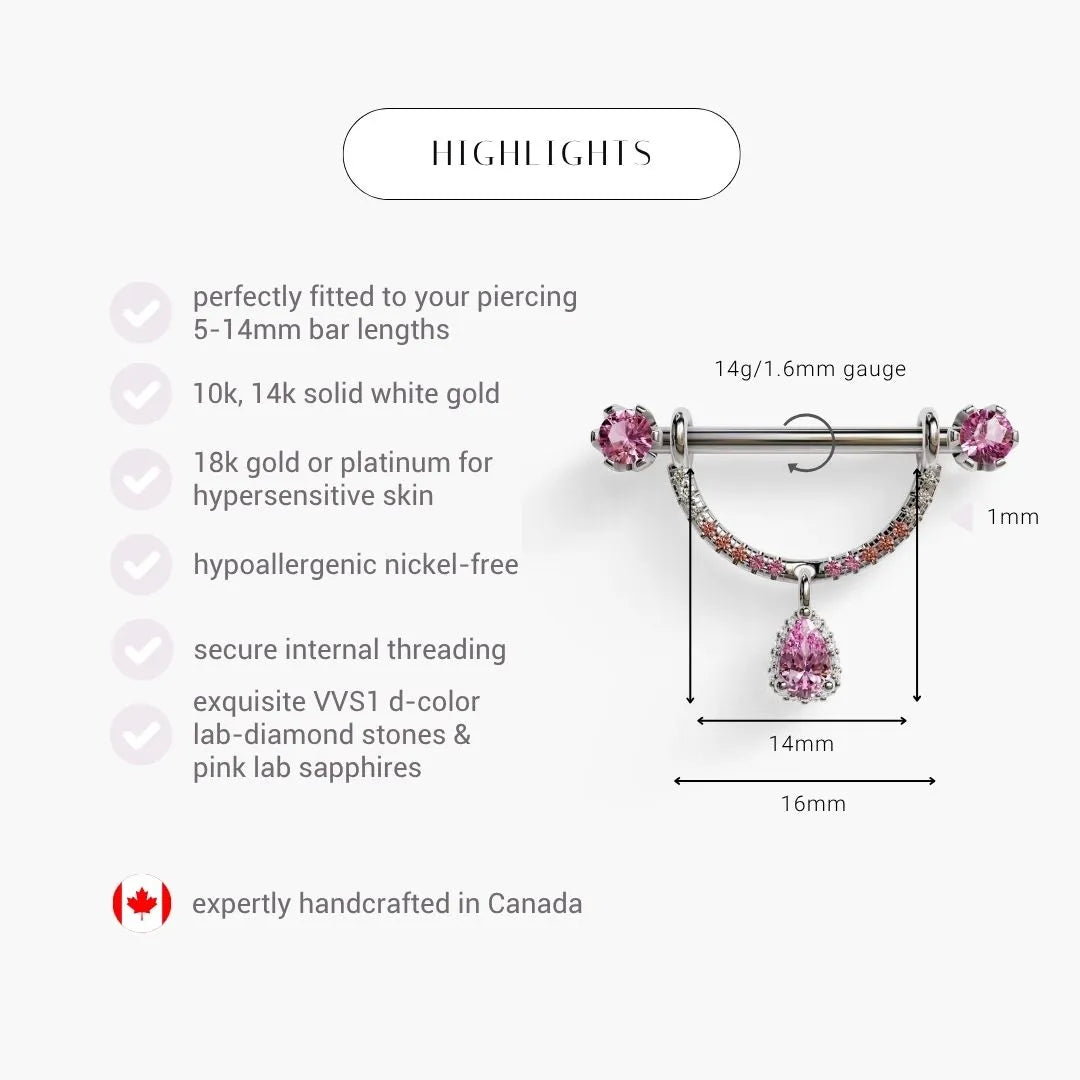 La Lune Reine Blush Nipple Barbell White Gold