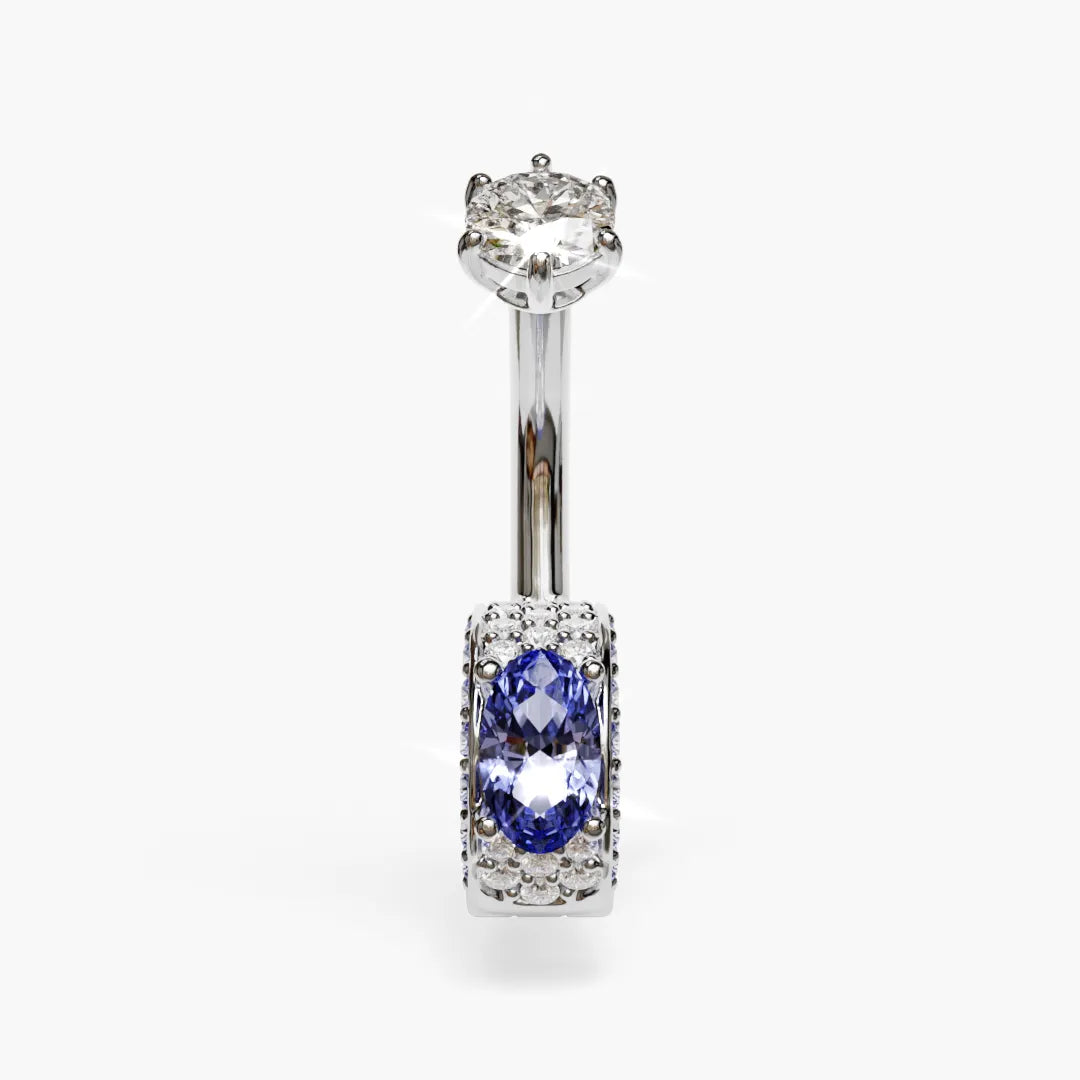 Angel Dome Sapphire Moissanite Belly Ring White Gold