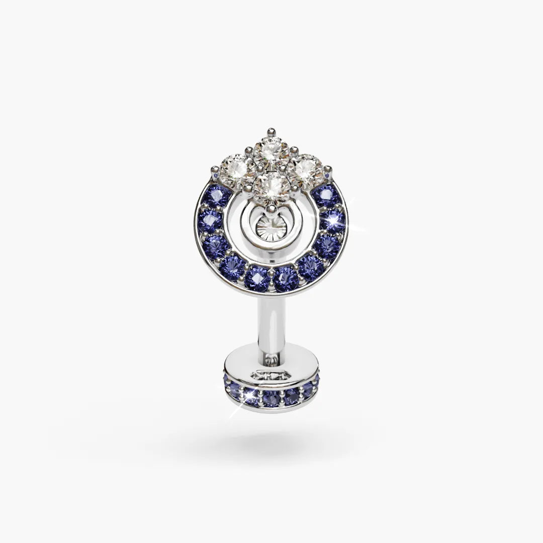 Twilight Sapphire Blue Moissanite Belly Ring White Gold