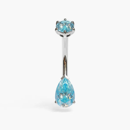 Hypnotic Blue 1.0 ct. Tear Moissanite Belly Ring White Gold