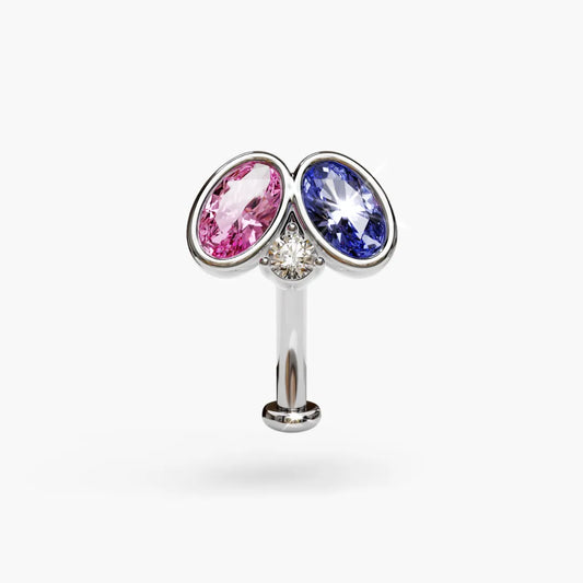 Toi et Moi Pink & Sapphire Moissanite Belly Ring White Gold